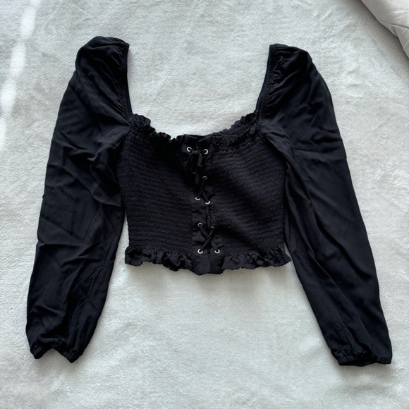 Smocked Corset Black Top Long Sleeves Size Small - Picture 1 of 5